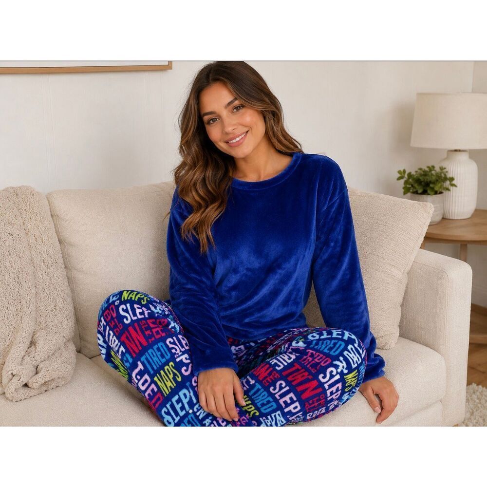 Em & Alfie blue naps Long Sleeve Pajama Set Women's Large NWT plush